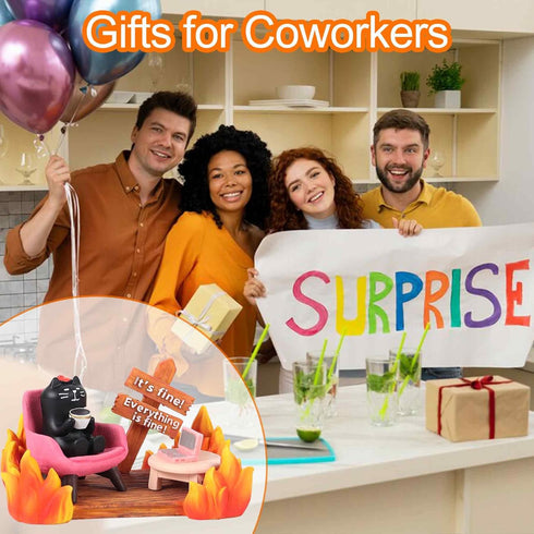 Cat Figurines Desk Decor Black Cat Gifts for Women Cat Lovers Gifts Dumpster Fire Desk Accessories Bookshelf Decor Home