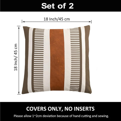 Pack of 2 Farmhouse Decorative Throw Pillow Covers, 18x18 Modern Faux Leather Rustic Stripe