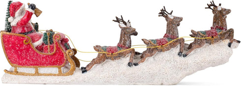 Transpac Y3954 Imports Reindeer Santa Sleigh Figurine - 14.5-inch Length, Resin, Multicolor