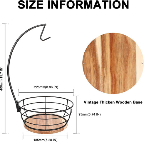 Countertop Livabber Fruit Basket Bowl with Banana Hanger, Modern Standing Fruit Vegetable Bowl Storage, with Banana
