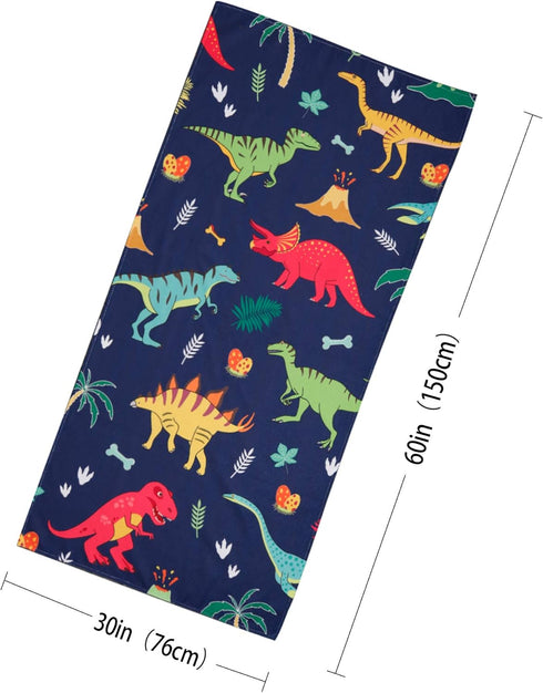 30" 60", LIVILAN Dinosaur Beach Towel for Kids, Soft Microfiber X Quick Dry, Sand Free, Perfect for Boys Bath, Pool