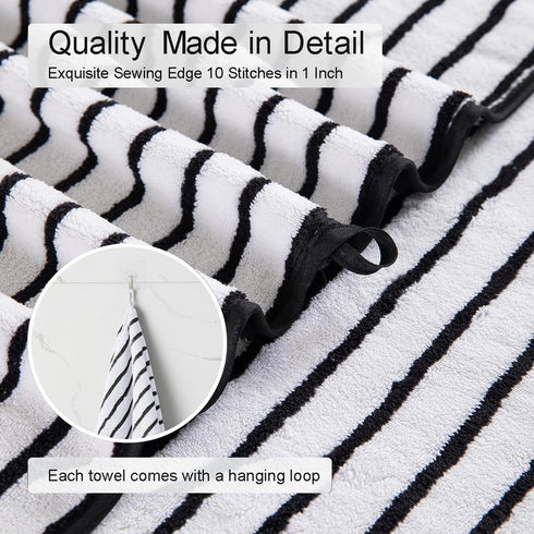 8 Set Sheet-2 Towels,2 Towels,4 Oliven Pcs Black White Cabana Stripe Large Bath Towel Oversize Bath Bathroom Hand