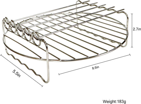 Air Fryer Double Layer Round Rack with 5 Skewers, Fits XL Air Fryers (9in, Fit 5.3 QT or Above)