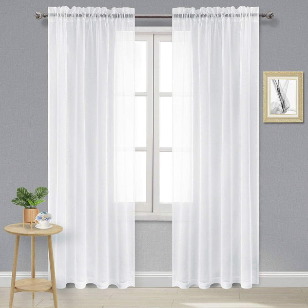 DWCN 95 Inch Length Sheer Curtains, 2 Panels Set, White Rod Pocket Lightweight Voile Drapes for Bedroom/Hotel