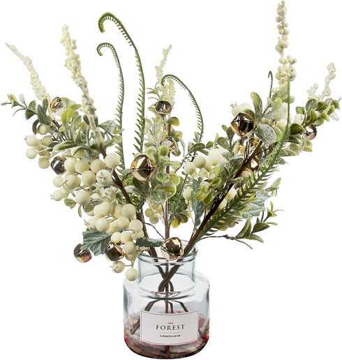 5 5) Tinsow Pcs Artificial Berry Stems for Flower Arrangement Christmas White Holly Berry with Eucalyptus Branches