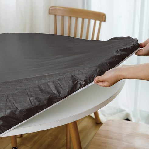 NLMUVW Round Fitted Vinyl Tablecloth with Elastic Edge, 100% Waterproof PVC Table Cover for Indoor/Outdoor, Black