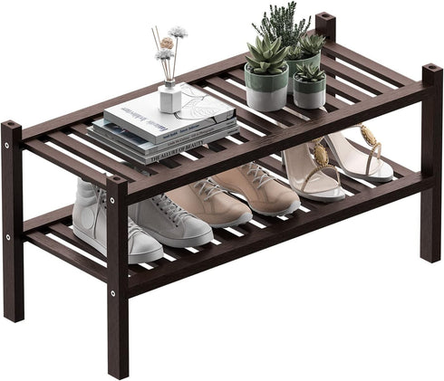 ROMGUAR CRAFT 2 Tier (Thick) Bamboo Shoe Rack for Closet Free Standing Wood Shoe
