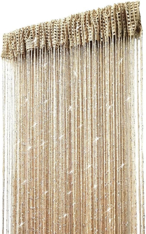 ave split Decorative Door String Curtain, Wall Panel Fringe, Window Room Divider, 100x200cm, Champagne