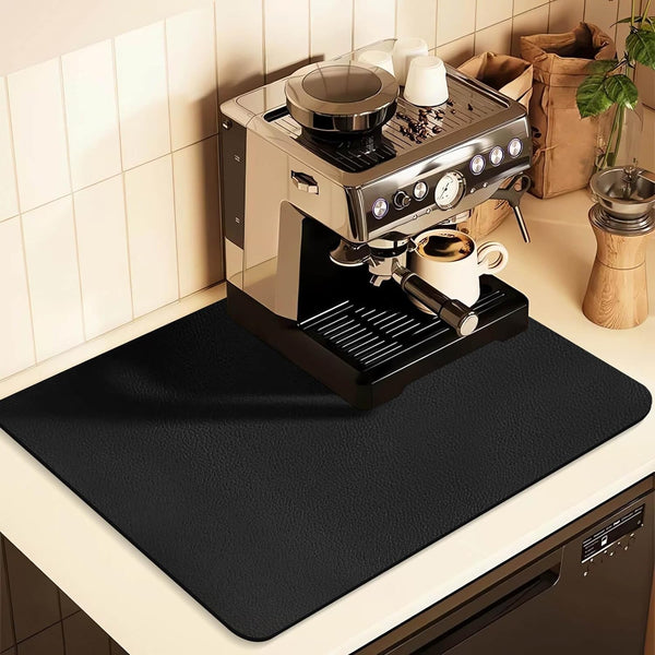 Coffee Mat for Countertops, Absorbent Rubber Mat for Coffee Bar, Fits Under Espresso Machine (Black, 16"x24")