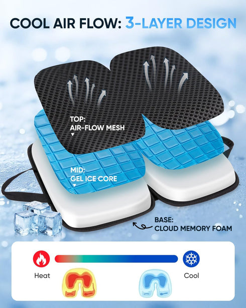 Sino Selected Ergo-Gel Airplane Seat Cushion, Gel-Infused Memory Foam Seat Cushion, Foldable Chair Cushions for Office