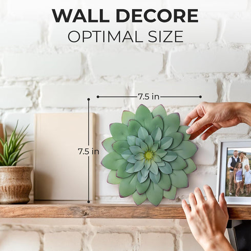 Everydecor Metal Flowers Wall Decor, Hand Painted Green 3D Succulent Art for Living Room, Bedroom, Kitchen, Bathroom -