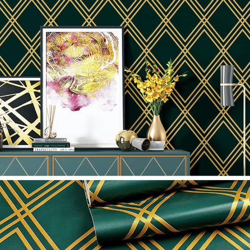 Green Rhombus Peel and Stick Wallpaper 17.7"× 9.8ft, Geometric Diamond Contact Paper for Furniture Renovation Home Decor