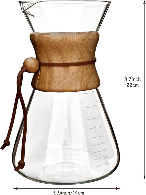 Pour Over Coffeemaker Set Classic Series, Slim Shape, 10 Cup Filter