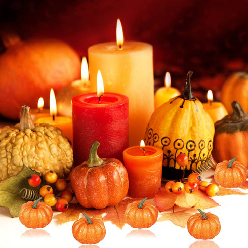 Lainrrew 12 Pcs Mini Artificial Pumpkins, Fall Harvest Simulation Decor for Halloween Thanksgiving Party (Orange)