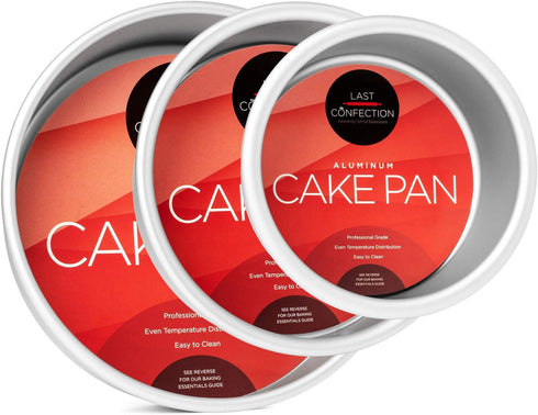 LAST CONFECTION 3-Piece Round Cake Pan Set, Includes 4", 6", and 8" Aluminum Pans, 2" Deep