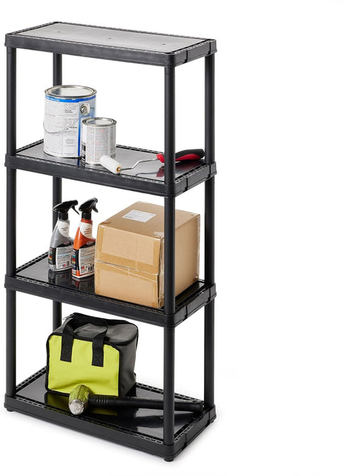 Gracious Living 4 Shelf Fixed Height Solid Light Duty Storage Unit, 12 x 24 x 48" for Home, Garage, Black
