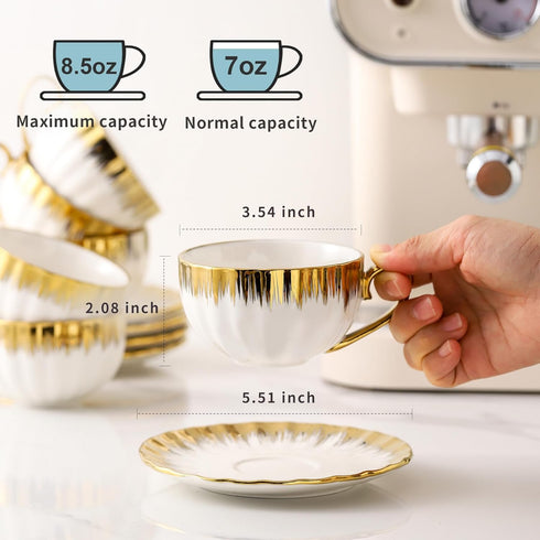 7 oz Set, Set 6, LETAOTAO Cappuccino Cups with Saucers, Porcelain Double Espresso Cups Ceramic Turkish Coffee Cups