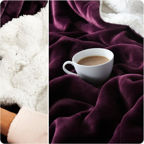 50x60 Inches NANPIPER Sherpa Blanket for Couch, Warm and Lightweight Throw, Soft Fuzzy Plush Fleece for Winter, Plum