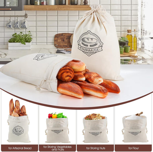2-Pack 12x17.5 Inch Linen Bread Bags for Homemade Bread & Sourdough, Unbleached with TPU Lining - Reusable Washable