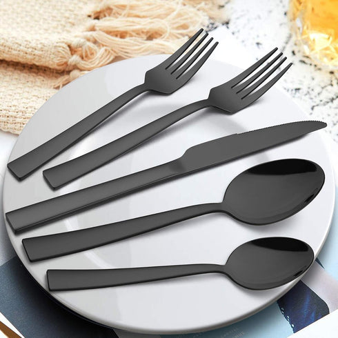 LIANYU 20-Piece Black Silverware Set with Tray - Stainless Steel Flatware Cutlery Set for 4 - Dishwasher Safe