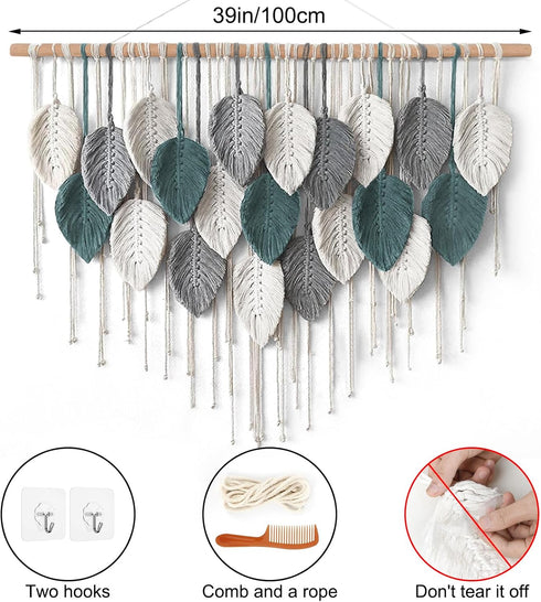 39" 29.5" Weldomcor Large Macrame Wall Hanging Boho Home Decor, Handmade Bohemian Woven Leaves Macrame Tapestry Modern