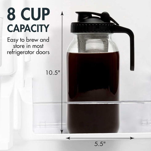 Primula Mason Jar Cold Brew Iced Coffee Maker, Stainless Steel Filter, 2-Quart, Black, Dishwasher Safe