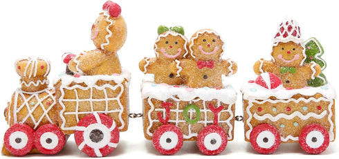 9.25 Hodao Length Christmas Gingerbread Man Train Decorations Xmas Train Figurines Winter Decor Handmade Polyresin