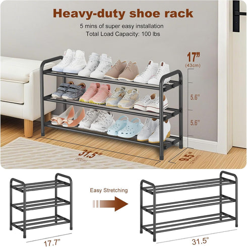 3-Tier Closet, KANAV Expandable Shoe Rack Organizer Shoe Shelf for Entryway & Front Door Space-Saving Shoe Storage