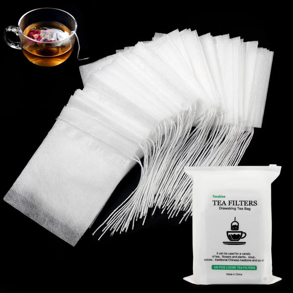 100 Pcs Disposable Tea Bags for Loose Leaf Tea, Biodegradable Filter Bags with Drawstring, Corn Fiber Empty Tea Bags