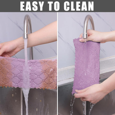 Homaxy 12 Pack Kitchen Dish Cloths, 10 x 10 Inches, Purple, Super Soft and Absorbent Coral Velvet Cleaning Cloths.