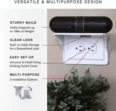 Storage Theory Power Perch Horizontal Outlet Shelf - Space Saving Bathroom Shelving for Electric Toothbrush, Echo Dot