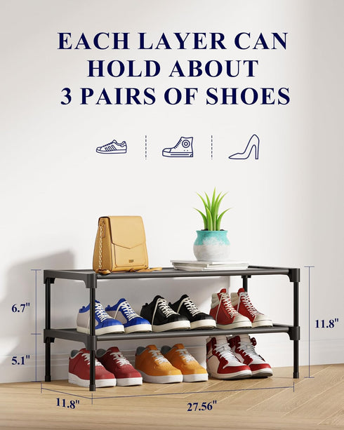 Closet, 27.5" 2 Kitsure Shoe Rack - Non-Woven Shoe Rack Shelf, Shoe Organizer for Entryway, Garage & Corridor