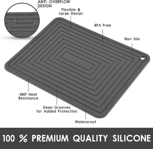 Trivets for Hot Dishes, Silicone Trivet Hot Pads for Kitchen, Trivets for Hot Pots and Pans, Big Silicone Pot Holders Mat, Trivets for Quartz Countertops, Heat Resistant Mats Set 2 Dark Gray by Nstezrne