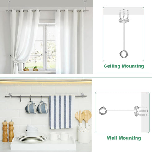 10 Inch Ceiling Curtain Rod Brackets - Heavy Duty Holder for 1 Inch Drape Poles, 2 Pack, Silver.