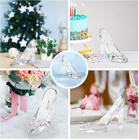 Cinderella Shoe Decor, Crystal High Heels Ornaments Glass Slipper Decoration Gift for Wedding Birthday Halloween Party