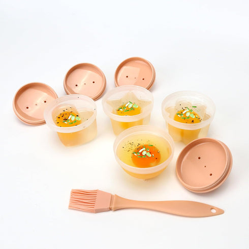 Cute Set of 4 Egg Cooking Pods Mold - Pink Microwave and Stovetop Hard Boiled, Soft Boiled Holder Cups