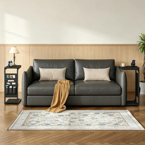 Vovonusy ET-P-BK1 Wood Pedestal Small TV Trays for Eating, C Shaped End Table Storage Bag, Sofa Side Table Couch Desk