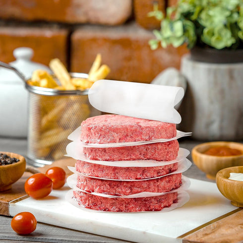GWHOLE 500pcs Wax Paper Non-Stick Hamburger Patty Paper, Food Grade BBQ Grill Waxed Stencil Sheet, 4.3 inch