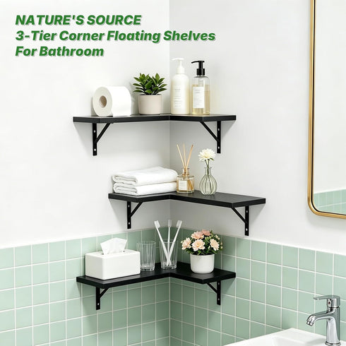 Set 3) NATURE'S SOURCE Corner Floating Shelves, Corner Shelf Wall Mounted, Shelves for Room Wall, Home Decor Living
