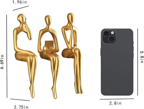 XINXUAN 3 Set Gold Statue Home Decor - Modern Bookshelf & Desk Decor - Piece