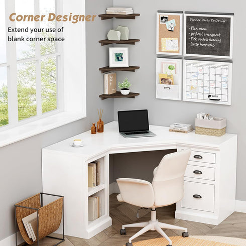 Set 4, Forbena Floating Corner Shelves for Wall of Small Corner Bookshelf for Bedroom Books, Round Wooden Corner Shelf