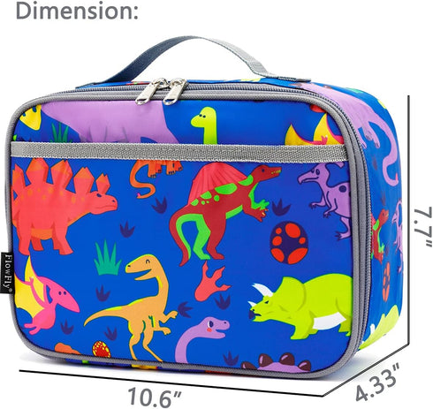 FlowFly Kids Insulated Lunch Box, Soft Bag Mini Cooler Thermal Meal Tote Kit for Girls, Boys, Dinosaur