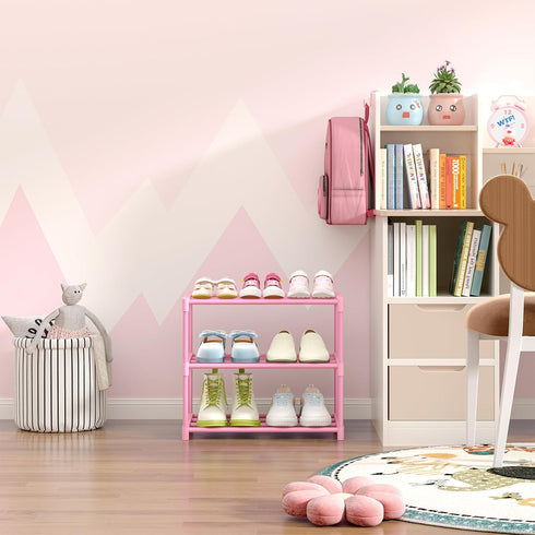 3-Tier Closet, 5-7 HITHIM Pink Shoe Racks for Women/Girls/Kids' Small Shoe Storage for Pairs, Lightweight Stackable
