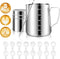Stainless Steel Milk Frothing Pitcher 20oz/600ml - Milk Jug Cup for Cappuccino Coffee Stencils, Latte Art with 16