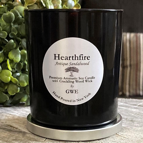 Hearthfire Sandalwood Scented Soy Candle w/Natural Oils, Wood Wick, Smoky Dark Sweet, Made in The USA