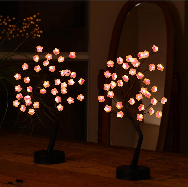 2 Pack Cherry Blossom Tree Lamp, 18inch 36 Led Bonsai Tree Lights,