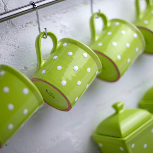City to Cottage Handmade Lime Green and White Polka Dot Ceramic Extra Large Mug, 17.5oz/500ml