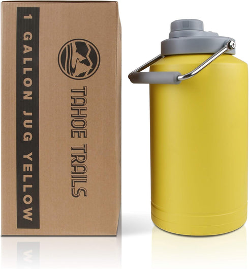 TAHOE TRAILS 1 Gallon Vacuum Insulated Water Bottle, Stainless Steel Double Walled Jug, Yellow