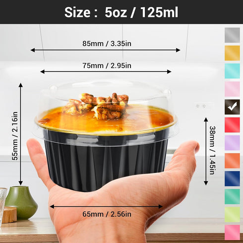 EUSOAR Ramekins with Lids, 25pcs 5oz Cupcake Liners Aluminum Foil Baking Dessert Cups Holders, Mini Muffin Creme Brulee Disposable Ramekins Cheesecake Pan for Catering Wedding Party Favor-Black&Gold by EUSOAR