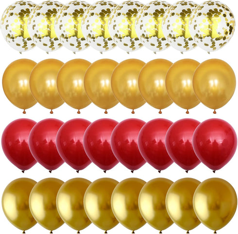 60 Pieces Red and Gold Balloons, 12 Inch Ruby Red Metallic Chrome and Pearl Gold Confetti for Party Decoration